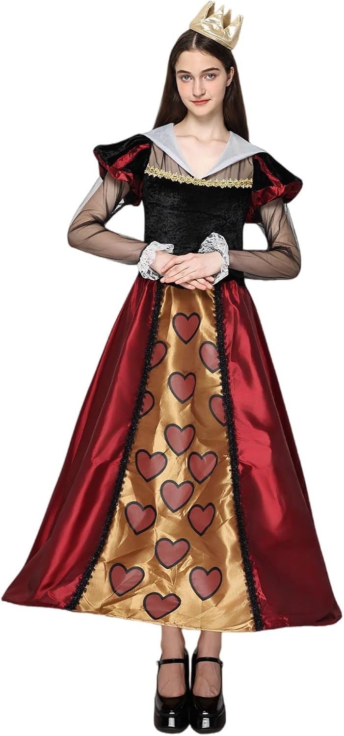 EraSpooky Disfraz de Reina Roja | Vestido Real de Reina de Corazones | Disfraz Medieval de Halloween | Corazones Rojos