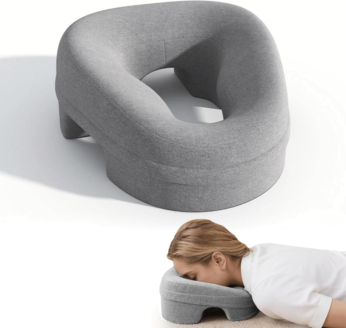 Almohada de masaje para cama, almohada de masaje para camilla, almohadas para perforaciones, almohada para dormir, soporte facial después de cirugía ocular, funda extraíble de espuma viscoelástica con diseño transpirable, gris claro