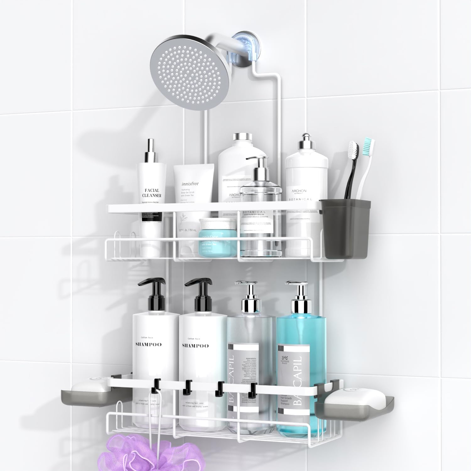 Organizador de Ducha Colgante 2 Niveles – Acero Inoxidable con Ventosas y Ganchos