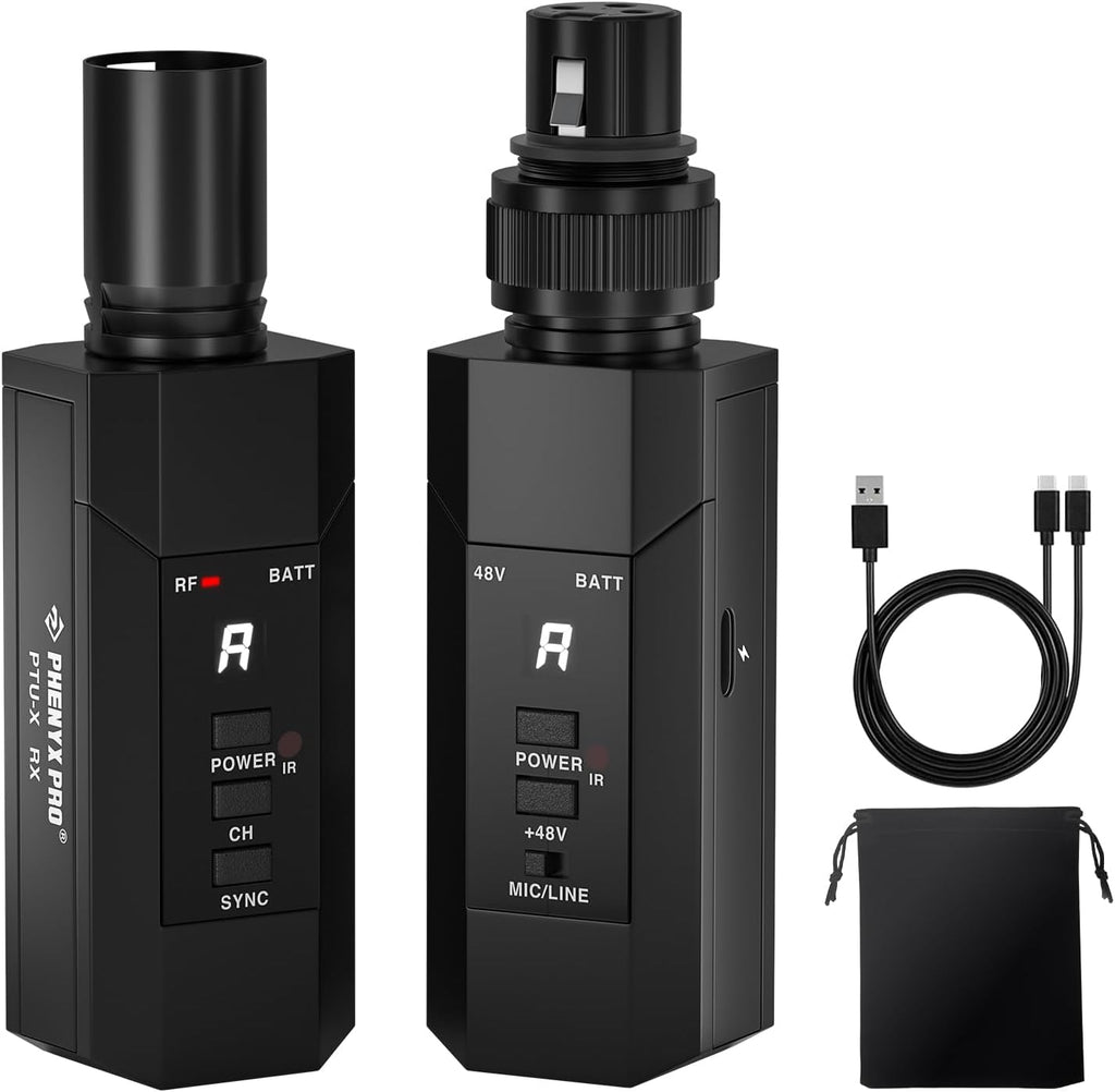 Adaptador de micrófono inalámbrico Phenyx Pro UHF con escaneo automático y conector XLR (PTU-X)