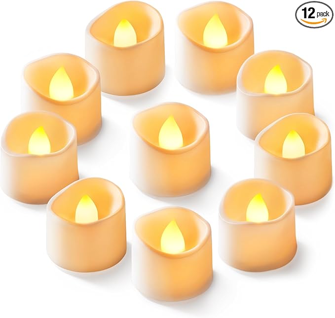 Homemory - Paquete de 12 velas votivas LED sin llama, funciona con baterías, velas de té falsas eléctricas de más de 200 horas para uso votivo, aniversario, centro de mesa de bodas, funeral, Halloween