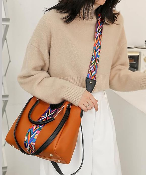 Bolsos de mano y bandoleras de piel sintética para mujer, 4 piezas, con costuras de colores.
