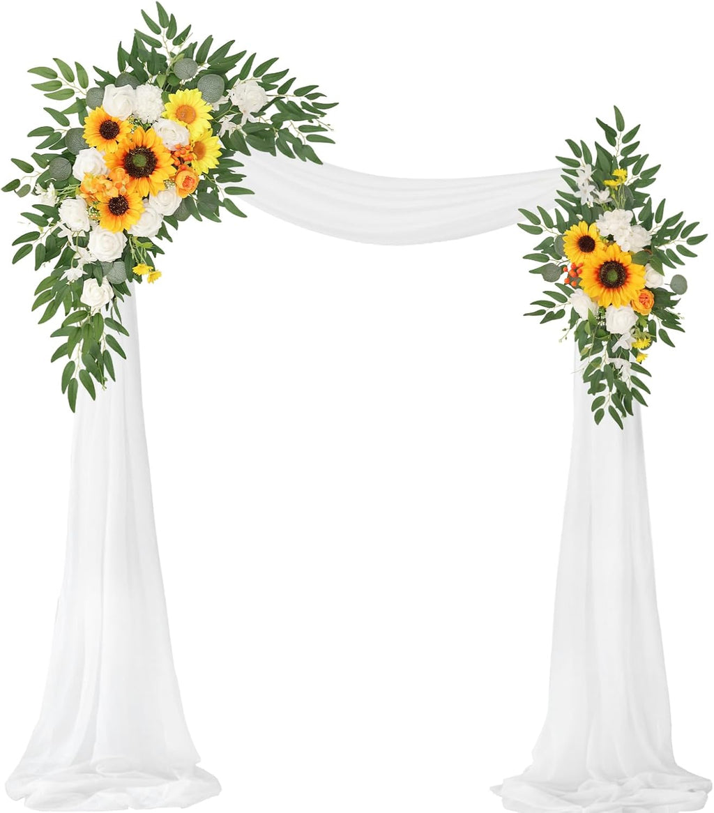 Kit de flores artificiales para arco de boda WEIERYUE (paquete de 3), 2 piezas de decoración de arco de flores artificiales, 1 pieza de cortina transparente para arco de ceremonia de boda (boda de girasol)