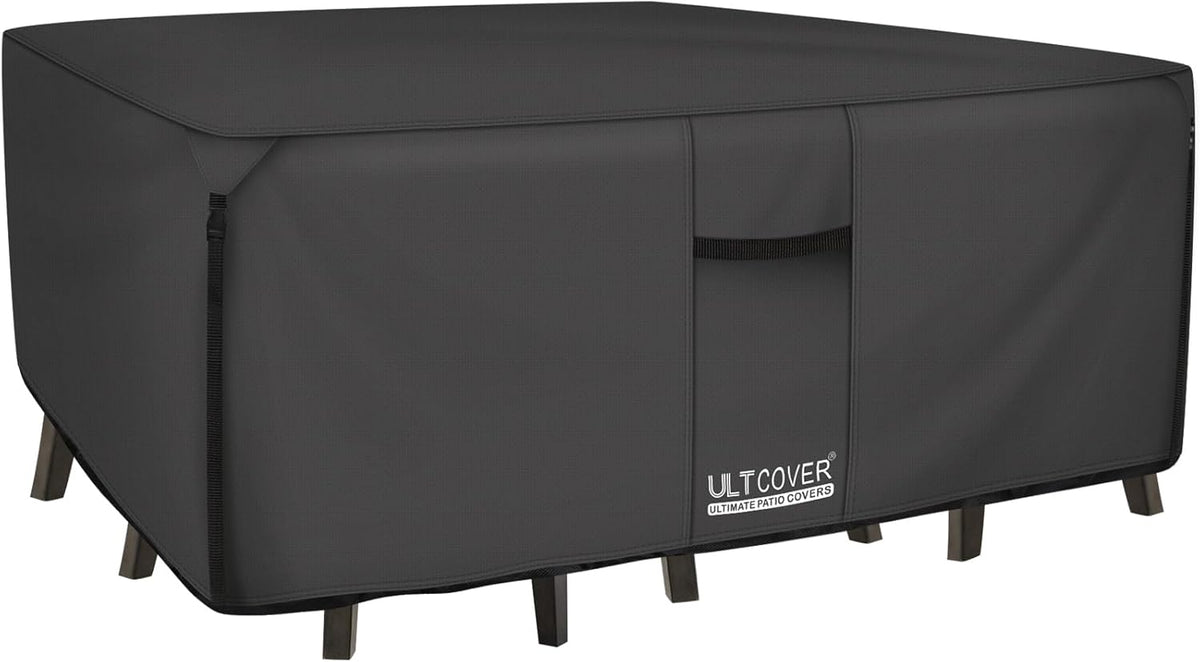 Funda rectangular resistente ULTCOVER 600D de lona de alta resistencia para mesa y sillas de patio - Funda impermeable para muebles de exterior de uso general, 282 x 188 cm, color negro.