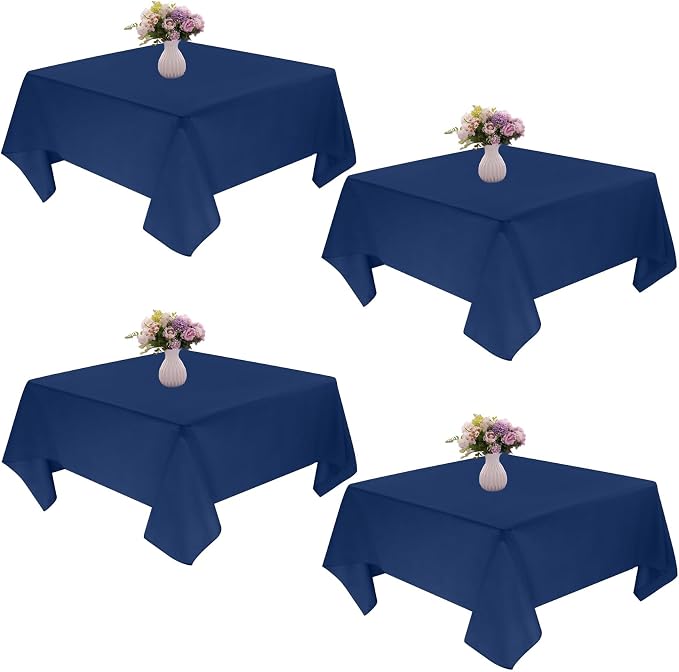 Paquete de 4 manteles cuadrados de mesa de 52 x 52 pulgadas, color azul marino, mantel lavable a máquina, tela de poliéster, cubierta de mesa para comedor, fiestas de bufé, picnic, eventos