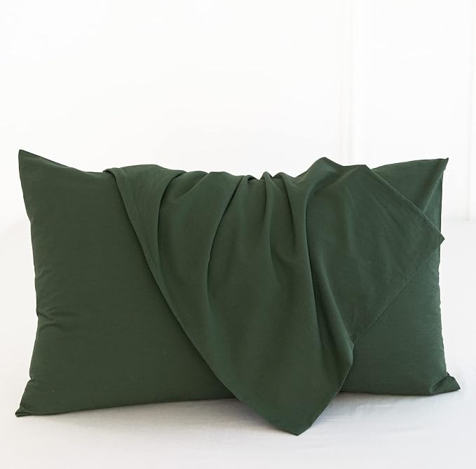 Fundas de Almohada MooMee Pack x2 – 100% Algodón Lavado Tipo Lino, Talla Rey, Color Oliva