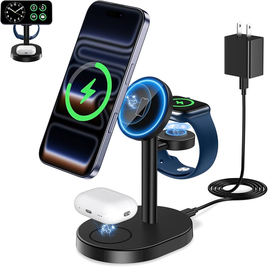 Estación de Carga Inalámbrica 3 en 1 Hevanto 2026 – MagSafe 15W para iPhone, Apple Watch y AirPods