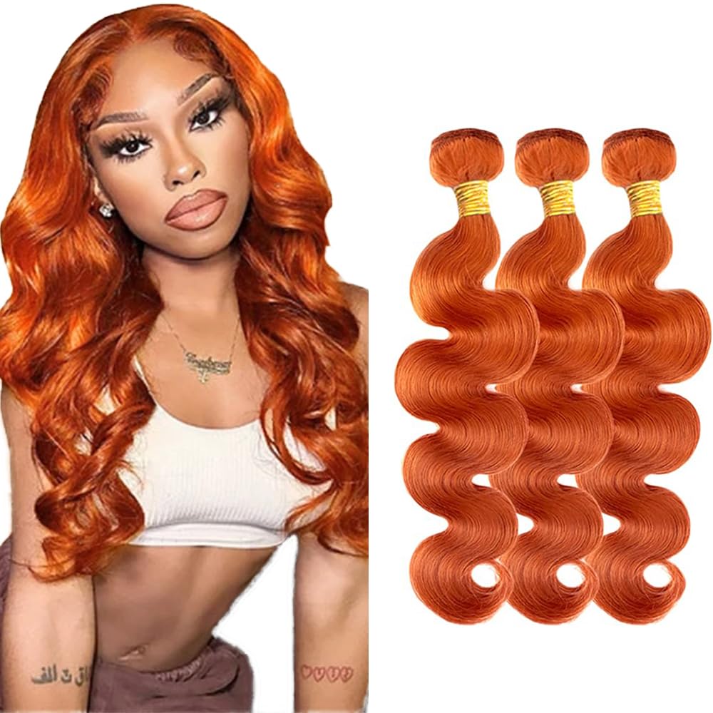 SOLO VIENEN 4 paquetes de cabello humano color jengibre con ondas corporales, 16, 18 y 20 pulgadas, cabello virgen peruano sin procesar, 3 paquetes de 50 g, 350 paquetes de cabello naranja con ondas corporales.
