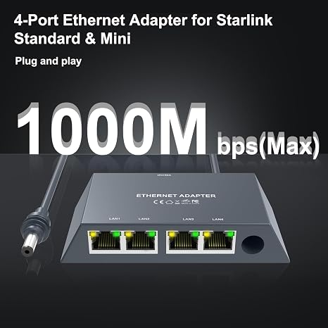 Adaptador Ethernet Starlink 4 Puertos — Compatible con Gen 3 y Starlink Mini, hasta 1Gbps