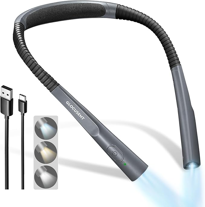 Glocusent Luz de Cuello LED para Lectura – 3 Colores, 3 Brillos, Recargable USB-C