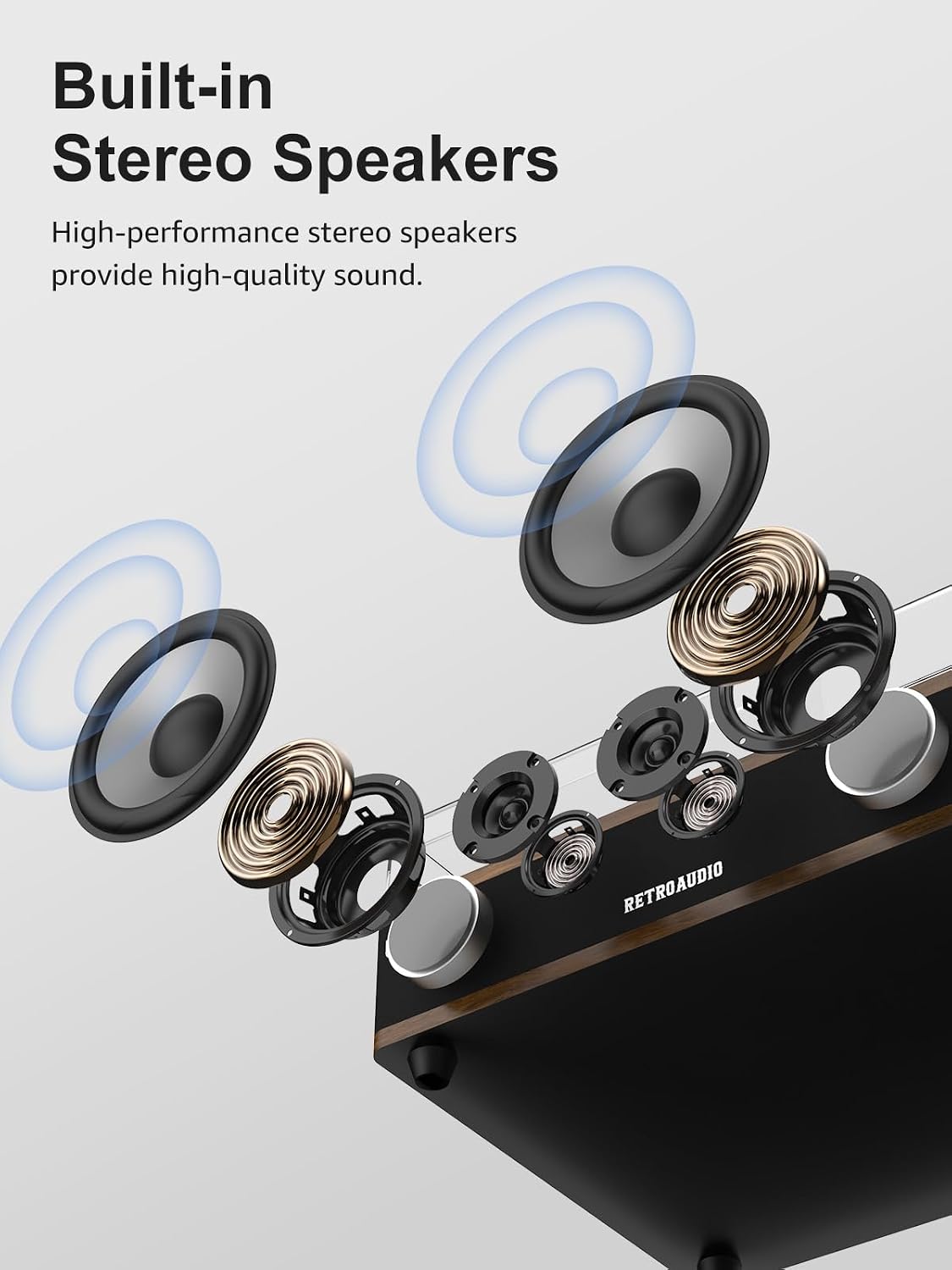 Tocadiscos de vinilo Bluetooth con altavoces estéreo incorporados, transmisión por correa, 3 velocidades, tocadiscos vintage para discos de vinilo, compatible con salida RCA, entrada auxiliar, parada automática, nogal claro