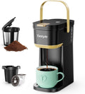 Tastyle Cafetera Individual de una Taza | Para Cápsulas K-Cup y Café Molido | Mini con Asa Portátil | 6 a 12 oz | Para Viaje, Camping, Oficina y RV | 120V | Negro y Dorado