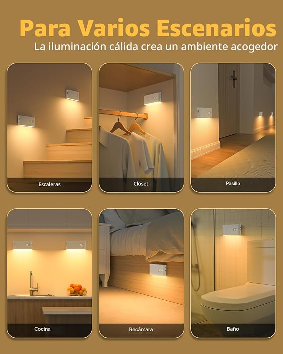 WILLED Luces Nocturnas Recargables con Sensor de Movimiento Blanco Cálido – Inalámbricas para Interior, Pack x8