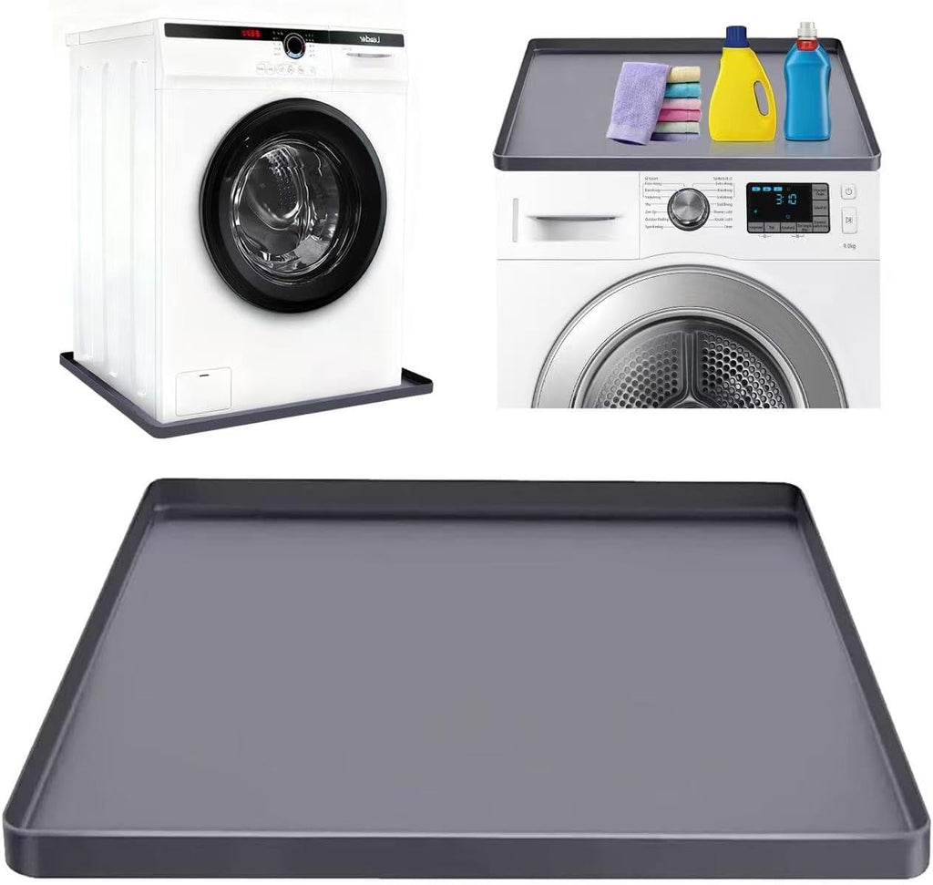 Alfombrilla de silicona para bandeja de drenaje de lavadora de 68,5 x 68,5 cm con bordes elevados de 2 cm, alfombrilla de silicona a prueba de fugas, protector de suelo antideslizante e impermeable para lavadora-secadora (gris).