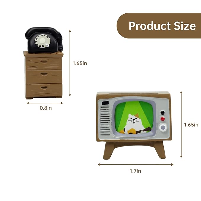 Figura decorativa de mini mueble para TV y teléfono de RAQWI para sala de estar, estante decorativo, diseño adorable, regalo perfecto para amantes de los gatos.