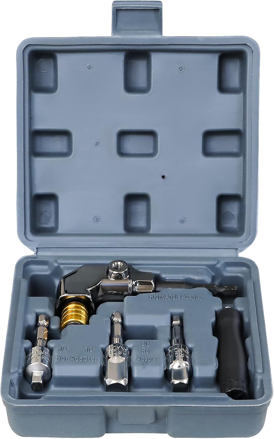 Juego de 4 adaptadores de taladro de ángulo recto: accesorio de ángulo mejorado de 105° con adaptadores de enchufe giratorios de 1/4", 3/8" y 1/2" y extensión para espacios reducidos, taladros inalámbricos, atornilladores de impacto y proyectos de
