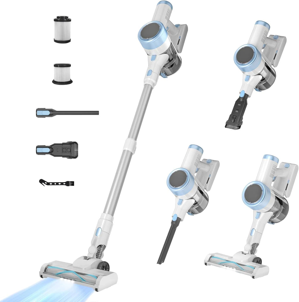 Aspiradora inalámbrica, 500 W, 45 kPa, para el hogar, aspiradora de mano 6 en 1 con pantalla táctil LED, recargable, para pelo de mascotas, alfombras y suelos duros, depósito de polvo de 1,0 L.