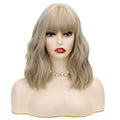 Peluca Rubia Mix con Flequillo 14" para Halloween y Cosplay + Gafas de Corazón Rojas – Color 5