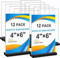 Porta Menú Acrílico Transparente 4x6" Doble Cara – Pack de 12 Exhibidores Verticales para Restaurantes, Oficinas y Tiendas