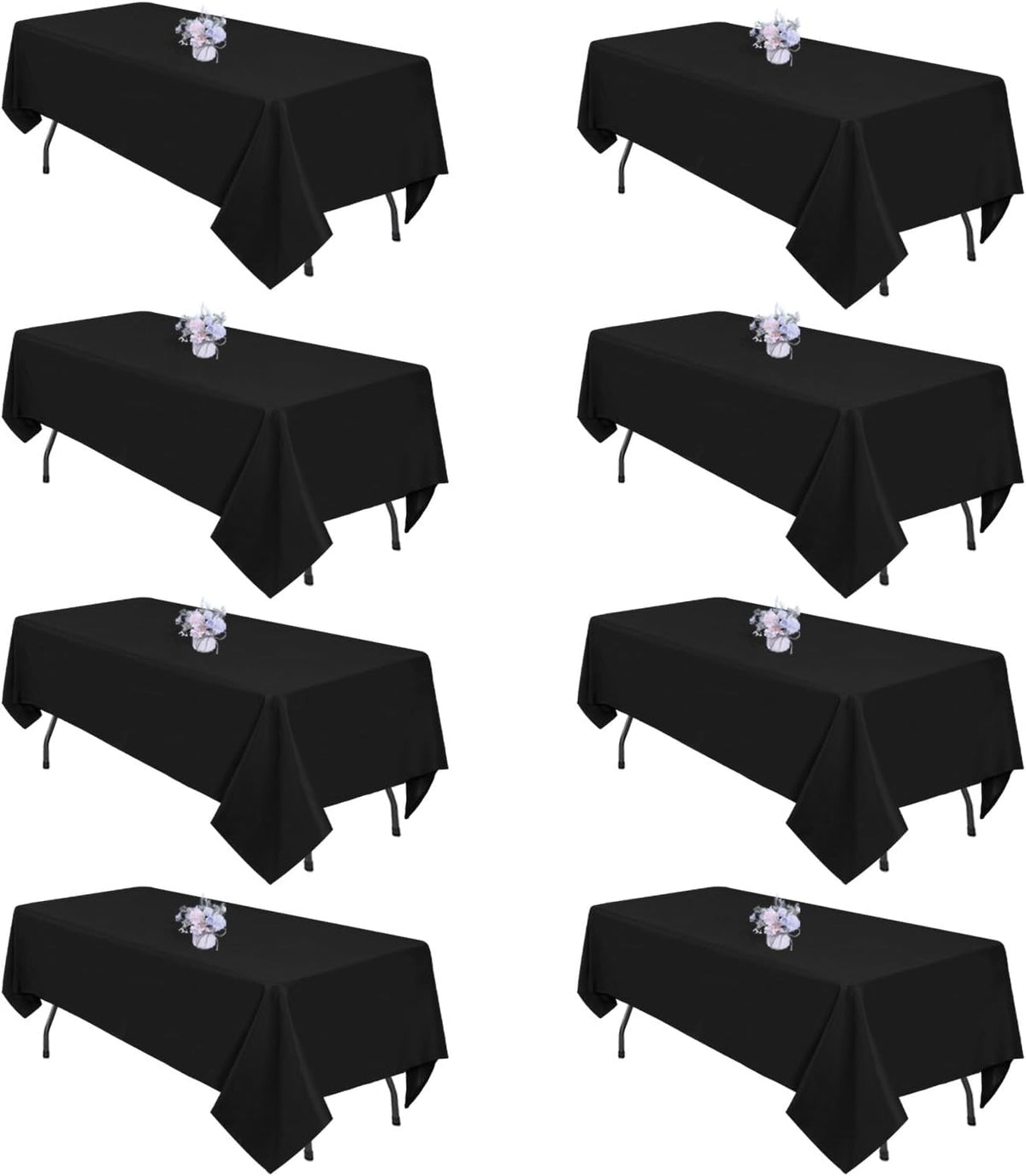 Pepmily Paquete de 8 manteles negros de 60x126 pulgadas para mesas rectangulares de 8 pies, resistentes a las arrugas, lavables, para comedor, bodas, banquetes, campamentos y fiestas.