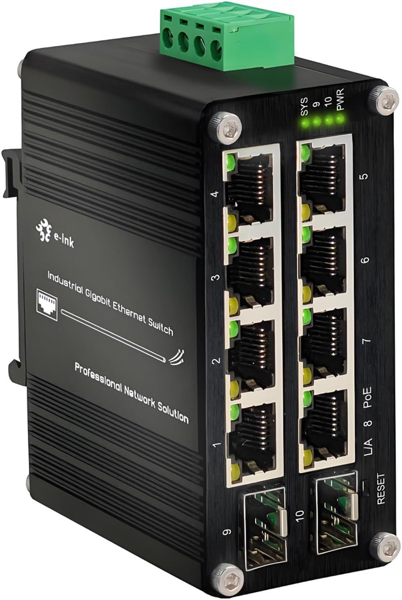 Conmutador PoE pasivo industrial de 24 V y 8 puertos con 2 ranuras SFP, Gigabit PoE de 10/100/1000 Mbps compatible con riel DIN, entrada de 24 V y salida de 24 V (no compatible con transferencia VLAN). 