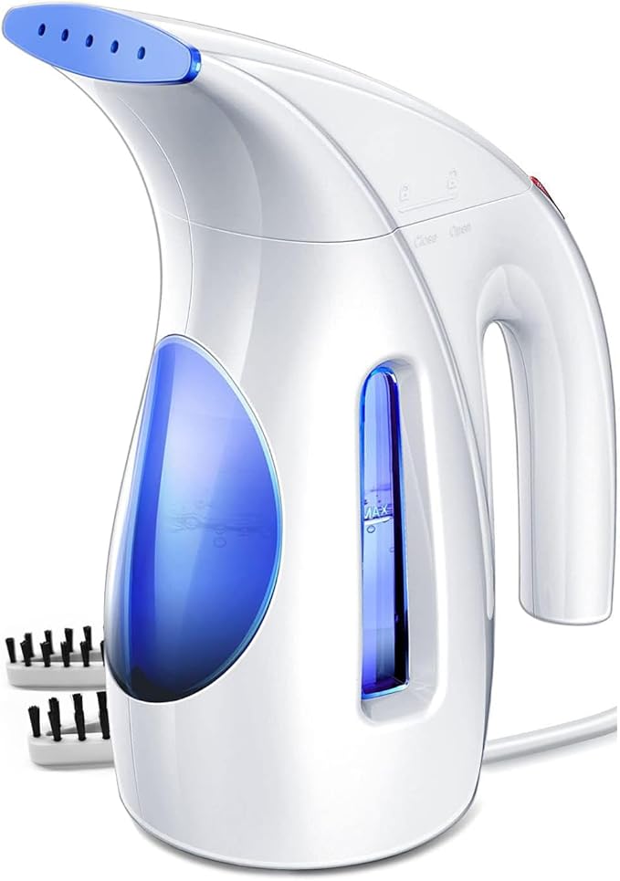HiLIFE Vaporizador para ropa, vaporizador portátil de mano, gran capacidad de 8.1 fl oz, 700 W, potencia fuerte, removedor rápido de arrugas de tela con cepillo para el hogar, oficina (solo 120 V) - Azul