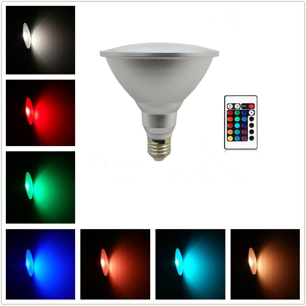 Foco LED RGB DUDU 20W PAR38 E27 – 16 Colores con Control Remoto IR, Memoria de Color, Reflector Impermeable para Interior y Exterior