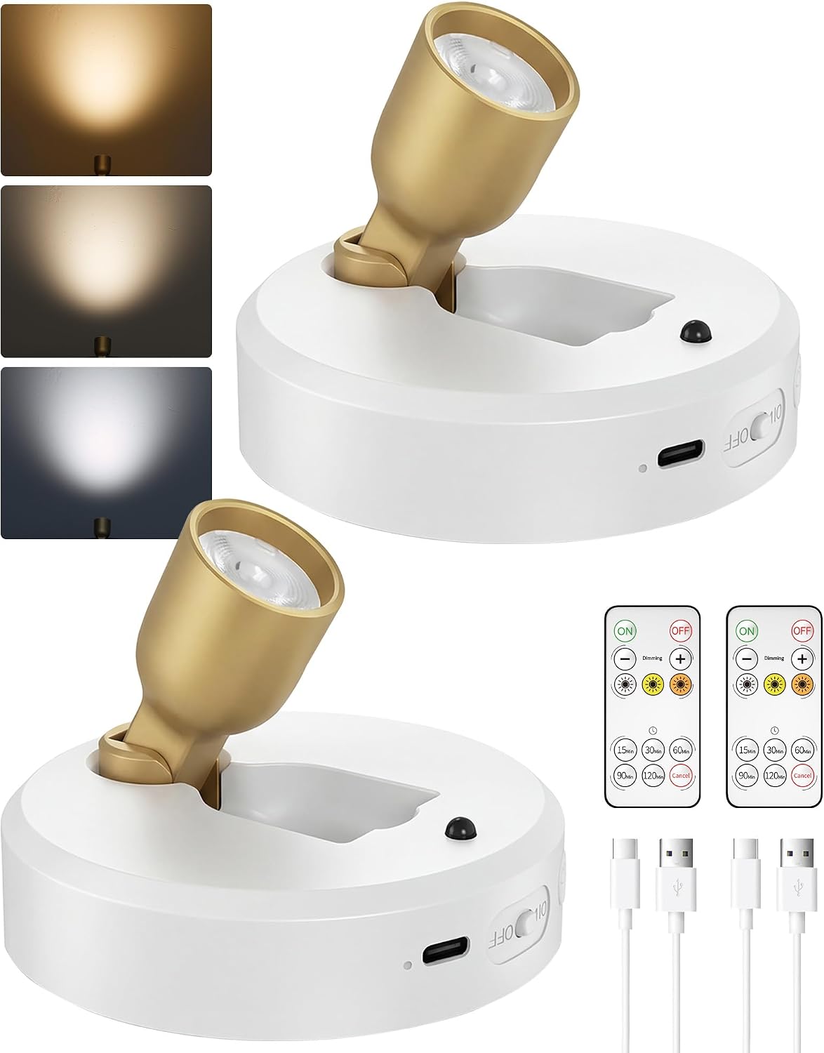 Foco de Interior EZVALO con Batería Recargable – Luz para Cuadros Inalámbrica con Control Remoto, Regulable, 3 Temperaturas de Color y Temporizador (Paquete de 2)