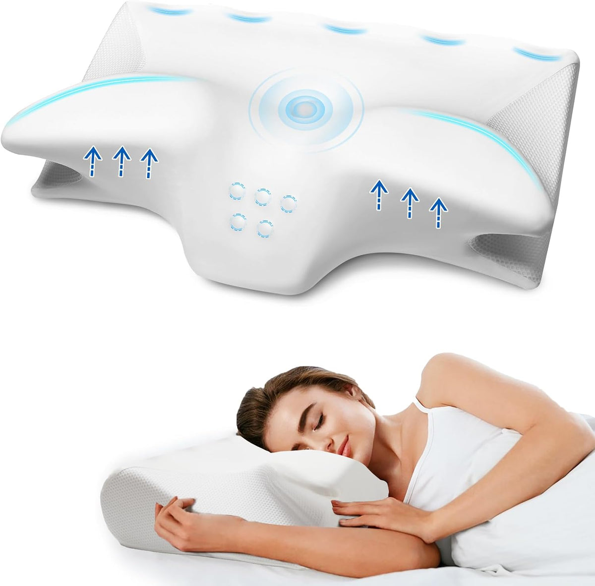 Almohada cervical para aliviar el dolor de cuello, almohadas refrescantes de espuma viscoelástica contorneadas, almohada ergonómica inodora para el cuello, almohada ortopédica ajustable para personas que duermen de lado, boca arriba o boca abajo, color