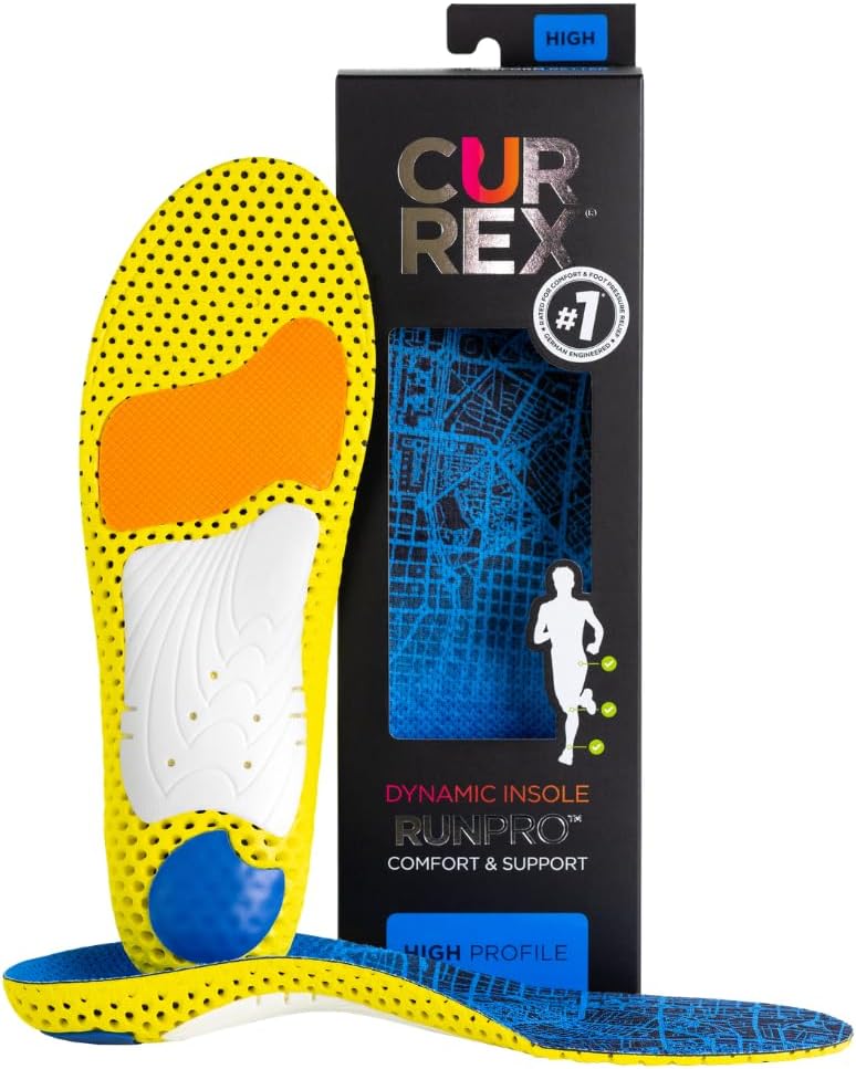 Plantillas CURREX RunPro para zapatillas de running, soportes para el arco plantar que ayudan a reducir la fatiga, prevenir lesiones y mejorar el rendimiento para hombres y mujeres (arco alto, talla mediana).