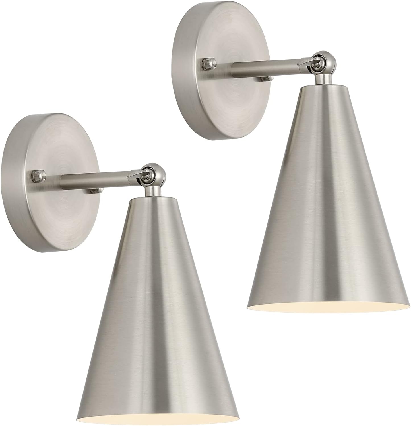 Set de 2 Apliques de Pared MWZ Níquel Cepillado | Estilo Moderno Farmhouse, Cabezal Ajustable 240°, Base E26 | Para Dormitorio, Sala y Pasillo