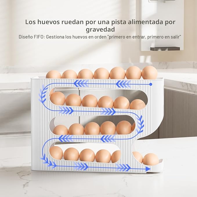 Portahuevos para refrigerador, dispensador de huevos enrollable automático para refrigerador, encimera, cocina - Ahorrador de espacio de huevos/organizador/almacenamiento/contenedor/bandeja