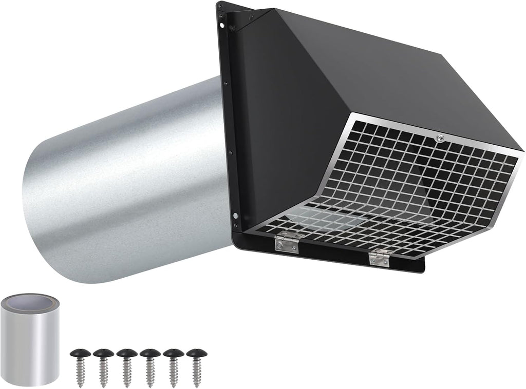 Cubierta de ventilación para secadora de 3 pulgadas, campana de ventilación de pared con rejilla y compuerta, cubierta de ventilación exterior para secadora, cubierta de ventilación de escape exterior para conducto de ventilación de baño, negro