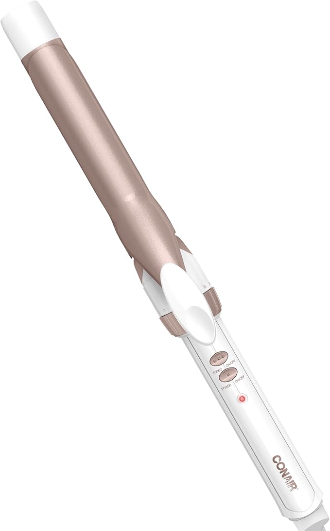 Conair Rizador de cerámica doble de 1 pulgada, barril de 1 pulgada que crea rizos clásicos, rizador de pelo para uso en cabello corto, mediano y largo, blanco/oro rosa