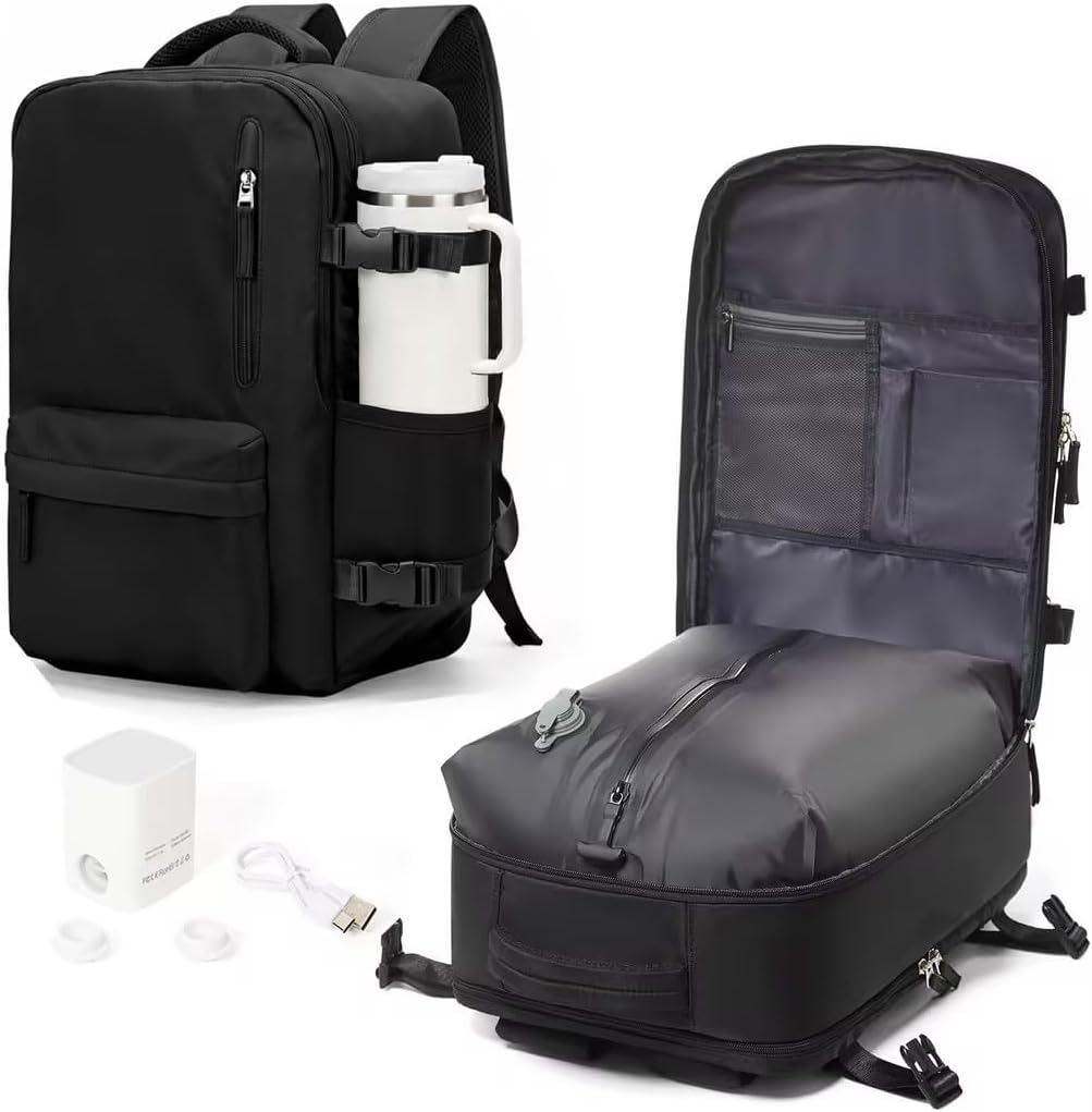 SOLO VIENE LA MOCHILA SIN ACCESORIOS-Mochila WONHOX con cierre al vacío para viajes con bomba de aire de compresión Vacpack, apta para equipaje de mano, mochila de día aprobada para vuelos