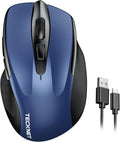 Ratón inalámbrico recargable TECKNET, USB-A de 2,4 GHz, silencioso, clic silencioso, 6 niveles de DPI ajustables (4800), ratón inalámbrico para ordenador, ratón ergonómico para portátil, 6 botones para Chromebook, agarre ergonómico - Azul