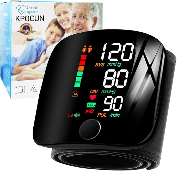 Monitor de presión arterial Máquina de muñeca automática Pantalla retroiluminada grande Detector de presión arterial con brazalete ajustable Transmisión de voz con estuche de transporte