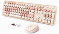 Combo Teclado y Ratón Inalámbrico Ergonómico Tamaño Completo Estilo Máquina Escribir Retro Compatible Windows PC Casa Oficina (Color Chocolate)