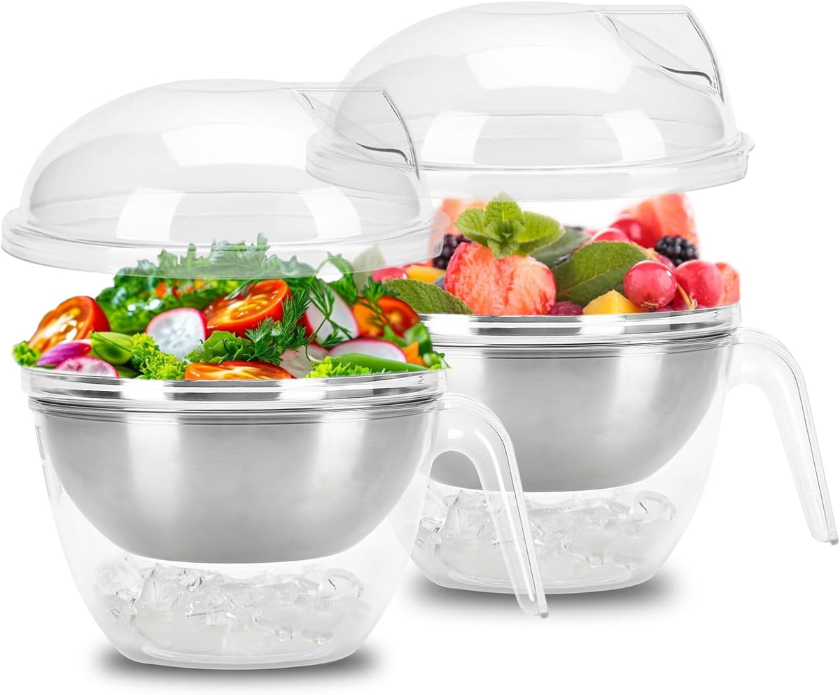 Ensaladera refrigerada Dulzstud con tapa (paquete de 2) - Ensaladera grande refrigerada de 1.6 cuartos de galón para fiestas - Ensaladera refrigerada - Ensaladera refrigerada de acero inoxidable para pasta fría, papas, aderezos y frutas.