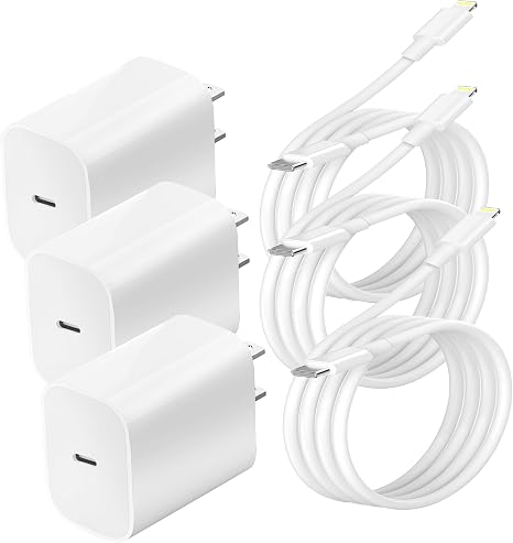 Cargador rápido para iPhone [certificado MFi], paquete de 3 enchufes de pared con cable de carga de 6 pies, cable USB C a Lightning 13/13 Pro Max/12/12 Mini/Pro/11/XS/X/8Plus/iPad AirPods