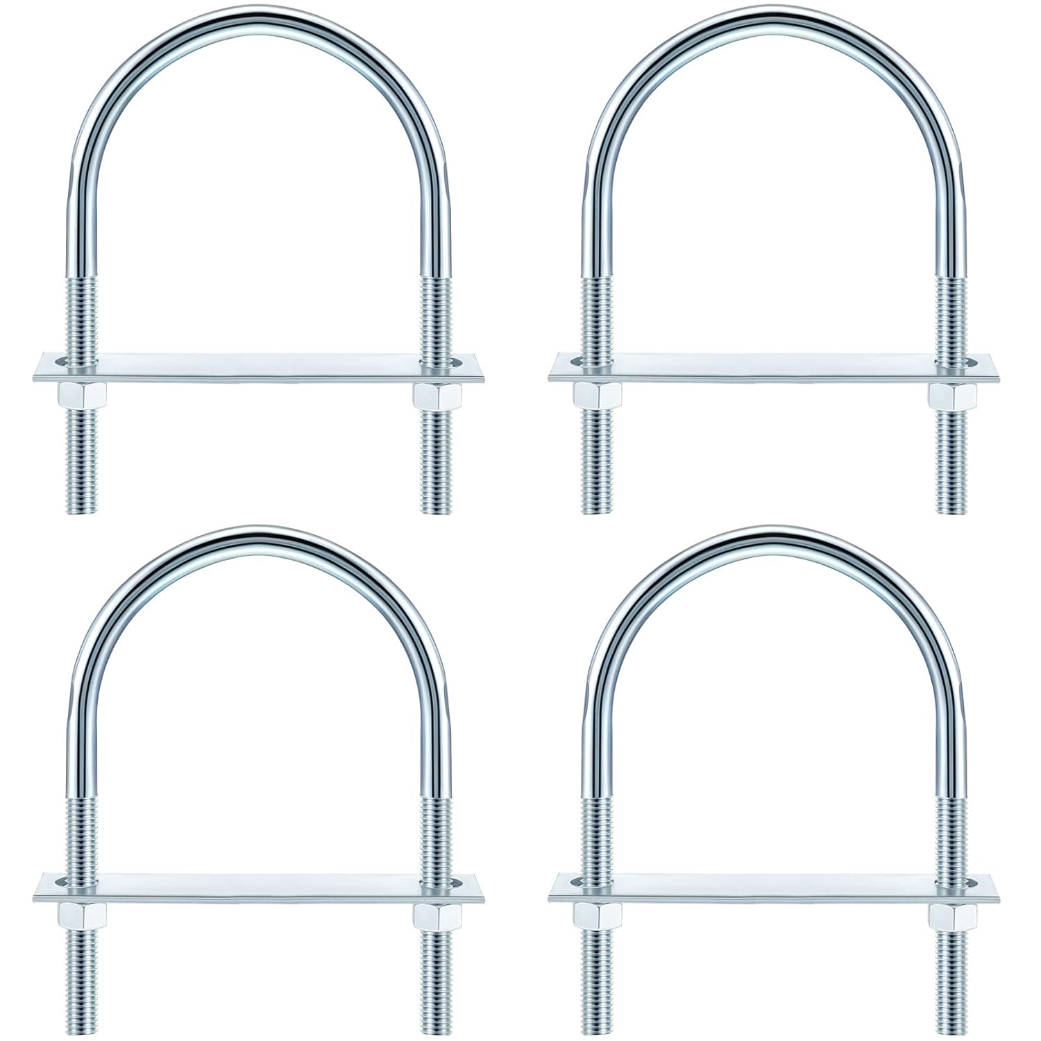 Pernos en U de acero al carbono galvanizado con placas y tuercas para fijación (4 juegos, 1/2 x 4-1/2 x 7 pulgadas) 