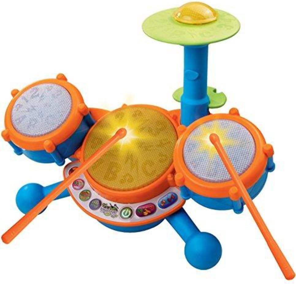 Batería Infantil VTech KidiBeats – 3 Tambores + Platillo, 4 Modos, Luces LED, 9 Melodías, 2-5 Años, Naranja