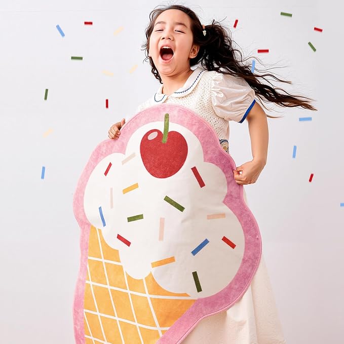 Jinchan - Linda alfombra divertida con forma de helado, alfombra lavable para sala de juegos, cono fresco, alfombra suave