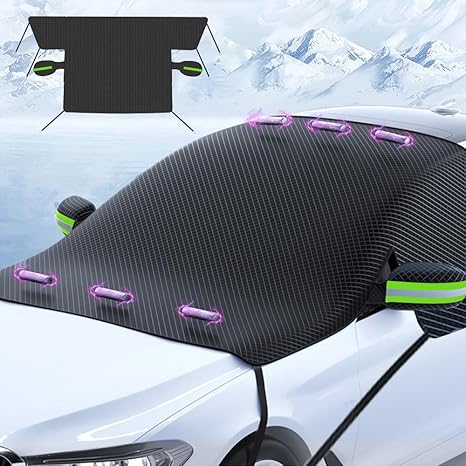 Cubierta Grande de Parabrisas de Coche para Hielo y Nieve, Cubiertas de Parabrisas de Nieve Automotrices con Protector de Ventana Lateral y Espejo Retrovisor, Cubierta de Parabrisas Magnética de Hielo