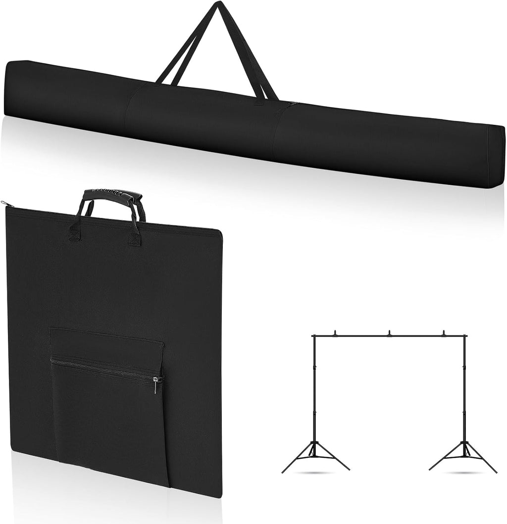Juego de bolsas para tubos y cortinas Vincreem de 8 pies para postes grandes y pesados, kit de fondo portátil, bolsas verticales, bolsas para barras transversales, bolsa para poste para soporte de tubo y cortina de fondo, soporte de metal y kits de base.