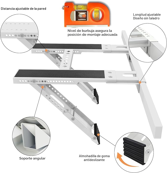 Soporte Universal para Aire Acondicionado de Ventana – Sin Perforación, Hasta 200 lbs, 5000-24000 BTU