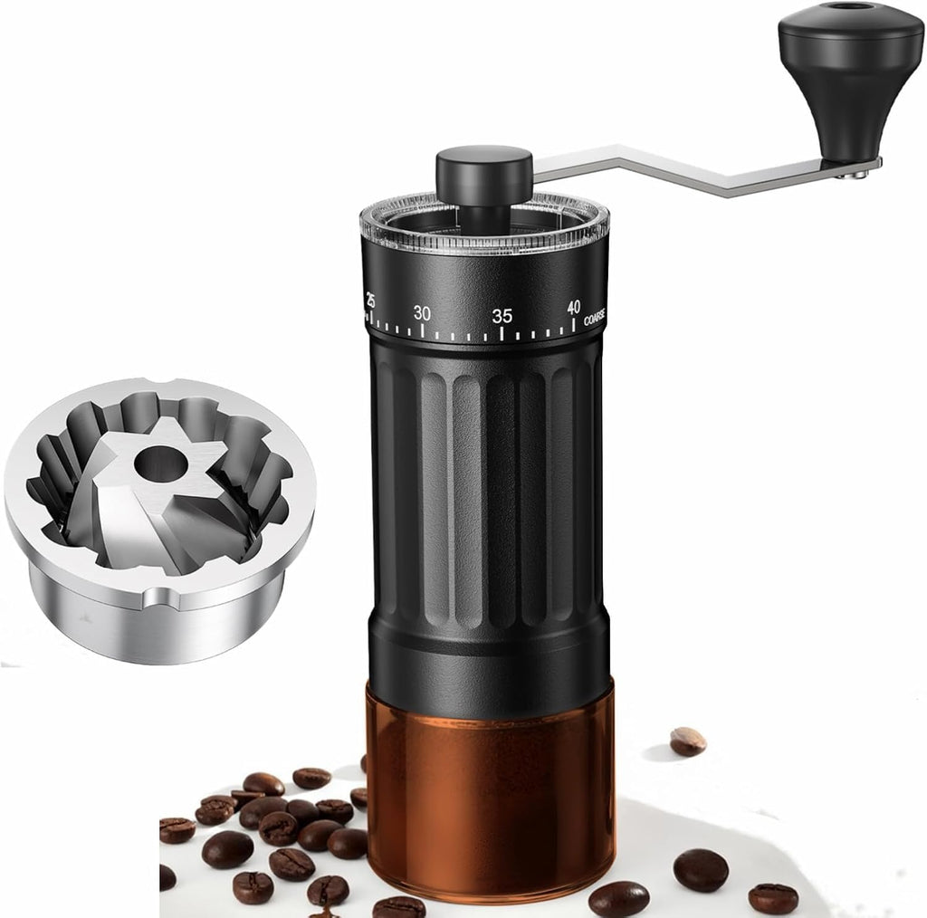 Molinillo de café manual portátil con fresa cónica de acero inoxidable CNC, 40 configuraciones ajustables, capacidad de 30 g para espresso, vertido, prensa francesa y viajes. 