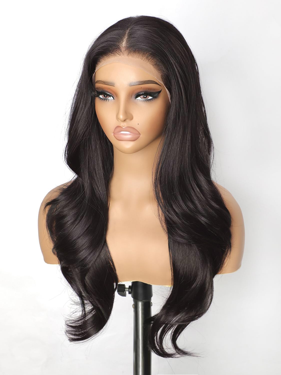 Peluca Lace Front Café Chocolate cuiud | 13x4 HD Sin Pegamento | Pre-Depilada para Principiantes | Sintética Ondulada en Capas | 66 cm