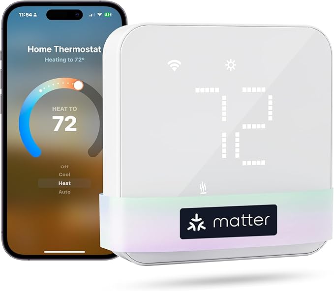 meross Termostato inteligente para el hogar, el termostato WiFi funciona con materia, Alexa, Apple Home, Google Assistant, aplicación y control de voz, programación de 7 x 24 horas, ahorro de energía, requiere cable C (no incluido)