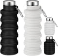 Baderke 2 Pcs Collapsible Water Bottles 17oz Silicone Travel Foldable Portable Water Bottle with Buckle Silicone Lightweight Reusable Leakproof for Camping Hiking Cycling Sport(Black, Gray White)